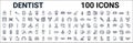 Outline set of dentist line icons. linear vector icons such as dentists drill tool,dentist tools,maxilla,holed tooth,implant