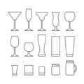 Outline set of different alcohol glasses. Line icon set. Flat