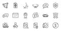 Outline set of Dollar money, Ranking star and Timer line icons for web application. For design. Vector