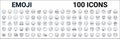 Outline set of emoji line icons. linear vector icons such as frowning with open mouth emoji,cowboy hat emoji,suspect emoji,tongue