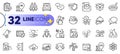 Outline set of Food delivery, Chemistry atom and Technical documentation line icons. For web app. Vector