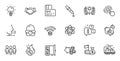 Outline set of Handshake, Chemistry pipette and Atom line icons for web application. For design. Vector