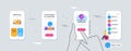Outline set of Hold t-shirt, Discounts ribbon and Online buying line icons for web application. For design. Vector