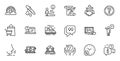 Outline set of Loan percent, Court building and Deal line icons for web application. For design. Vector