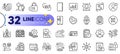Outline set of Lock, Accounting wealth and Internet documents line icons. For web app. Vector