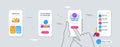 Outline set of Messenger, Wallet money and Card line icons for web application. For design. Vector Royalty Free Stock Photo