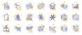 Outline set of Moisturizing cream, Snowflake and Delegate question line icons for web app. Pictogram icon. Vector