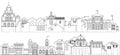 Outline set of old town streets buildings. Vector collection of contour townhouses