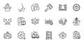 Outline set of Package location, Lighthouse and Brush line icons for web application. For design. Vector