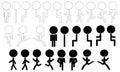 Outline set of people in different postures.