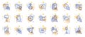 Outline set of Ph neutral, Report timer and Video conference line icons for web app. Pictogram icon. Vector