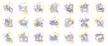 Outline set of Pie chart, Inflation and Analytics chart line icons for web app. Pictogram icon. Vector