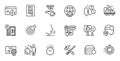 Outline set of Puzzle, Reject certificate and Tutorials line icons for web application. For design. Vector