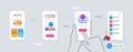 Outline set of Report, Wallet and Decreasing graph line icons for web application. For design. Vector