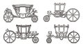 Outline set of Royal horse chariot, carriages