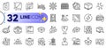 Outline set of Send box, Warning briefcase and Search package line icons. For web app. Vector