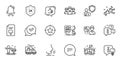 Outline set of Shield, Clock bell and Ole chant line icons for web application. For design. Vector