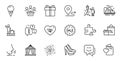 Outline set of Shopping, Journey and Fireworks line icons for web application. For design. Vector