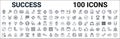Outline set of success line icons. linear vector icons such as startup project search,passion,vision,pedestal,pyramid chart,