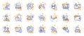 Outline set of Survey results, Mail app and Winner flag line icons for web app. Pictogram icon. Vector
