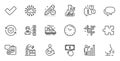 Outline set of Talk bubble, Electricity factory and Puzzle line icons for web application. For design. Vector