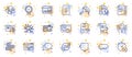 Outline set of Timer, Teamwork and Report line icons for web app. Pictogram icon. Vector