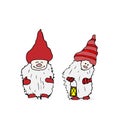 Outline set of Trolls gnomes with beards and long hats.