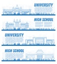Outline Set of University Campus Study Banners. Royalty Free Stock Photo