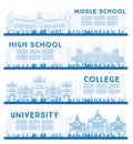 Outline Set of University, High School and College Study Banners Royalty Free Stock Photo