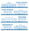 Outline Set of University, High School and College Study Banners Royalty Free Stock Photo
