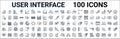 Outline set of user interface line icons. linear vector icons such as upload setup,user setting interface,search shot interface Royalty Free Stock Photo