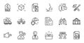 Outline set of Valet servant, Chemistry beaker and Click hand line icons for web application. For design. Vector