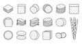 Outline Set of Various Crackers and Chips Snacks Royalty Free Stock Photo
