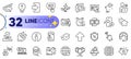 Outline set of Video conference, Alarm and Shields line icons. For web app. Vector