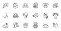 Outline set of Water bowl, Feather and Pet friendly line icons for web application. For design. Vector Royalty Free Stock Photo