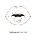 Outline passion lips, lipstick, erotic open mouth