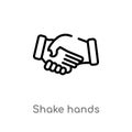 outline shake hands vector icon. isolated black simple line element illustration from education concept. editable vector stroke Royalty Free Stock Photo