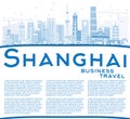 Outline Shanghai China Skyline with Blue Buildings and Copy Space. Royalty Free Stock Photo