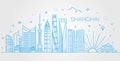 Shanghai architecture line skyline illustration. Linear vector cityscape with famous landmarks Royalty Free Stock Photo
