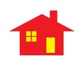 An outline shape symbol of a house home with chimney in red and yellow door and window Royalty Free Stock Photo
