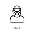 outline sheik vector icon. isolated black simple line element illustration from desert concept. editable vector stroke sheik icon