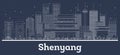 Outline Shenyang China City Skyline with White Buildings