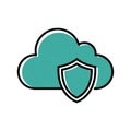 Outline and a shield emblem in the foreground symbolizing cloud Royalty Free Stock Photo