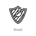 outline shield vector icon. isolated black simple line element illustration from american football concept. editable vector stroke Royalty Free Stock Photo