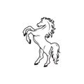 Outline shilhouette standing horse on white background