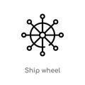outline ship wheel vector icon. isolated black simple line element illustration from transport concept. editable vector stroke Royalty Free Stock Photo