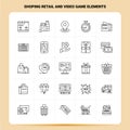 OutLine 25 Shoping Retail And Video Game Elements Icon set. Vector Line Style Design Black Icons Set. Linear pictogram pack. Web