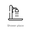 outline shower place vector icon. isolated black simple line element illustration from beauty concept. editable vector stroke