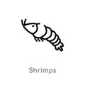 outline shrimps vector icon. isolated black simple line element illustration from food concept. editable vector stroke shrimps Royalty Free Stock Photo