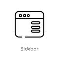 outline sidebar vector icon. isolated black simple line element illustration from user interface concept. editable vector stroke